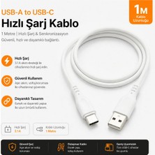 Hk-07 Type-C USB Hızlı Şarj ve Veri Aktarım Kablosu - 3.1A Fast Charge - 1 Metre - Beyaz