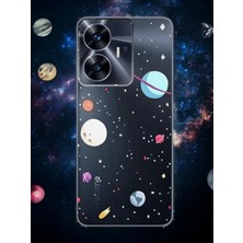 Spoyi Oppo Realme C55 Full Gezegen Tasarımlı Şeffaf Telefon Kılıfı