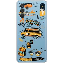 Spoyi Samsung A32 Vintage Sticker Tasarımlı Süper Şeffaf Telefon Kılıfı