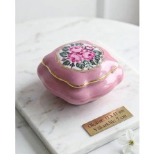 Manushum El Boyama Porselen Limoges Kare Kapaklı Kutu-Pembe