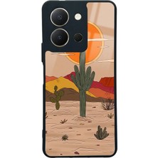 Spoyi Vivo Y36 Retro Kaktüs Güneş Tasarımlı Glossy Telefon Kılıfı