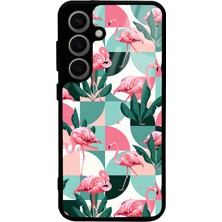 Spoyi Samsung S24 Retro Flamingo Duvar Kağıdı Tasarımlı Glossy Telefon Kılıfı