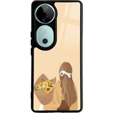 Spoyi Vivo V40 Çiçekli Kız Tasarımlı Glossy Telefon Kılıfı