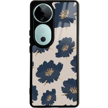 Spoyi Vivo V40 Blue Flowers Tasarımlı Glossy Telefon Kılıfı