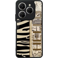 Spoyi Tecno Spark 20 Pro Zebra Gazete Tasarımlı Glossy Telefon Kılıfı