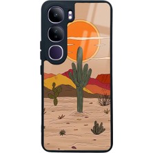 Spoyi Vivo V40 Lite Retro Kaktüs Güneş Tasarımlı Glossy Telefon Kılıfı