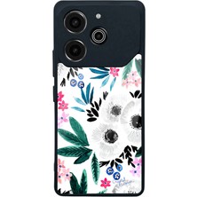 Spoyi Tecno Pova 6 Pro Beyaz Çiçek Tasarımlı Glossy Telefon Kılıfı