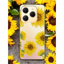 Spoyi Tecno Spark 20C Ayçiçeği Tasarımlı Şeffaf Telefon Kılıfı