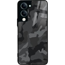 Spoyi Vivo Y19 Siyah Kamuflaj Tasarımlı Glossy Telefon Kılıfı