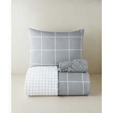 English Home Timeless Grid Kolay Ütülenir Çarşaflı Tek Kişilik Nevresim Takımı 160x220 cm Gri