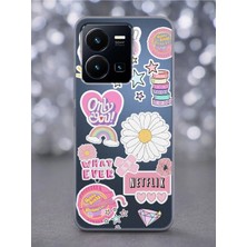 Spoyi Vivo Y22S Pink Sticker Tasarımlı Şeffaf Telefon Kılıfı