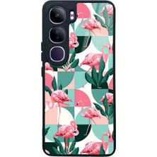 Spoyi Vivo V40 Lite Retro Flamingo Duvar Kağıdı Tasarımlı Glossy Telefon Kılıfı