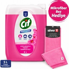 Cif Çok Amaçlı Yüzey Temizleyici Orkide Bahçesi 5 L + Silver Home 40X40 cm Süper Emici Mikrofiber Kurulama Bezi Pembe Hediyeli
