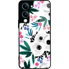 Spoyi Vivo Y04 Beyaz Çiçek Tasarımlı Glossy Telefon Kılıfı
