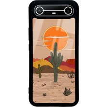 Spoyi Tecno Spark Slim Retro Kaktüs Güneş Tasarımlı Glossy Telefon Kılıfı