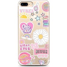 Spoyi Iphone 7 Plus Pink Sticker Tasarımlı Süper Şeffaf Telefon Kılıfı