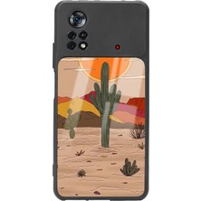 Spoyi Poco X4 Pro Retro Kaktüs Güneş Tasarımlı Glossy Telefon Kılıfı