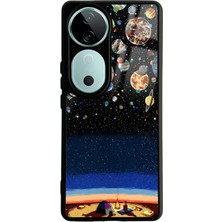Spoyi Vivo V40 Gezegenler Altında Kamp Tasarımlı Glossy Telefon Kılıfı