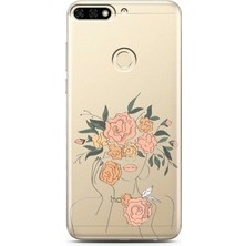 Spoyi Huawei Y7 2018 Powder Flowers Tasarımlı Süper Şeffaf Telefon Kılıfı