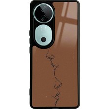 Spoyi Vivo V40 Kahve Silüet Tasarımlı Glossy Telefon Kılıfı