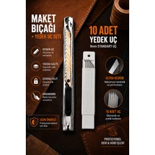 Claw Metal Küçük Maket Bıçağı + 10 Adet Yedek Uç Seti 9mm – Sürgülü Kilitli Keskin Çelik Falçata Kretuar Bıçağı