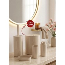 Okyanus Home Bej Yuvarlak 5'li Banyo Seti Modern Stil Suya Dayanıklı Malzeme ile