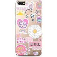 Spoyi Huawei P9 Lite Mini Pink Sticker Tasarımlı Süper Şeffaf Telefon Kılıfı