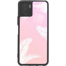 Spoyi Vivo Y15S Beyaz Palmiye Tasarımlı Glossy Telefon Kılıfı
