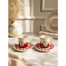 Evin Bizden Modern Porselen 2 Kişilik Kahve Fincan Seti 4 Parça Desenli Fincan Set