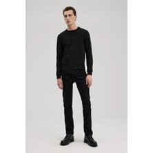 Jakamen Siyah Slim Fit Bisiklet Yaka Basic Sweatshirt
