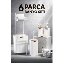 Okyanus Home 6 Parça Beyaz Plastik Modern Tasarım Banyo Seti Yedekli WC Kağıtlık