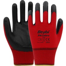 Beybi Pn Zebra Yarı Nitril Kaplı Örgü Polyester Eldiven Siyah/kırmızı No 9 (10'lu Paket)