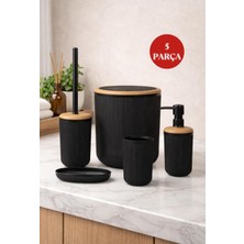 Okyanus Home Linea Due Siyah Çizgili Yuvarlak 5'li Banyo Seti