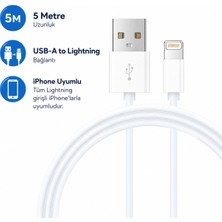 CoverZone USB Lightning Şarj Kablosu 5 Metre, USB Input Bağlantı, Yüksek Akım Şarj Destekli, Enerji Tasarruflu, Sync Özellikli, Hızlı Şarj Uyumlu Kablo | ZR933