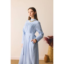 Zülays Geniş Manşetli Şile Bezi Elbise Bebe Mavisi