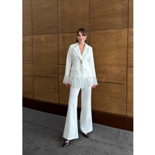 SASILVA Dantel Detaylı Blazer Kadın Takım – Ceket ve Geniş Paça Pantolon Kombin