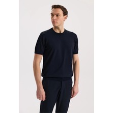 Jakamen Lacivert Slim Fit Bisiklet Yaka Rayon T-Shirt