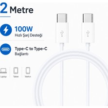 CoverZone Type-C To Type-C Hızlı Şarj ve Veri Aktarım Kablosu 2 Metre 100W Fast Charging Cable Usb-C Şarj Kablosu Hızlı Şarj Data Senkronizasyon Mobil Telefon Uyumlu Kablo | ZR934