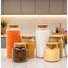 Ahşap Vakum Kapaklı Cam Saklama Kavanozu Seti 1400 ml 800 ml 500 ml