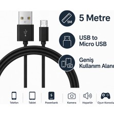 CoverZone USB To Micro USB Şarj Kablosu 5 Metre Uzun Kablo Hızlı Şarj Destekli Charging Data Sync Kablo High Speed Charging Enerji Tasarruflu Uzun Mesafe Kullanım Için USB Input Uyumlu | ZR940