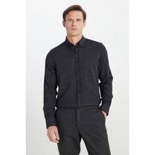 Altınyıldız Classics Pamuklu Slim Fit Dar Kesim Düğmeli Yaka Armürlü Esnek Gömlek