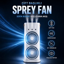 Seyoni Su Buharlı Çift Başlıklı Klima Fanı Taşınabilir USB Şarjlı 3 Kademeli LED Işıklı, Masaüstü Fan, Taşınabilir Fan