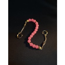 Mryart Pembe Cam Boncuk ve Gold Metal Detaylı Zaza Tesbih
