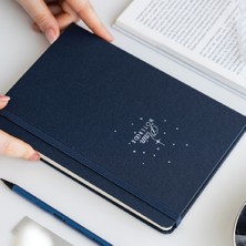 Paperora A5 Sert Kapak Charm Takılabilen Lastikli Düz Çizgisiz Not Defteri - Metalik Lacivert