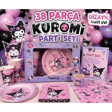 Dizayn Parti Evi Kuromi Temalı 38 Parça Parti Seti Doğum Günü Süsleri Tabak Bardak Masa Örtüsü Flama Kürdan Seti