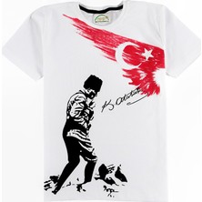 Kidsmadamiko Atatürk Baskılı Beyaz Çocuk T-Shirt Erkek Çocuk Kız Çocuk 8 - 9 Yaş Kısa Kollu Pamuk