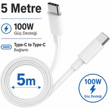CoverZone 5 Metre Type-C To Type-C Kablo 100W Hızlı Şarj Destekli USB C Şarj ve Veri Aktarım Kablosu Uzun Mesafe Kullanım Uyumlu Güçlü Bağlantı Dayanıklı Tip C Kablo | ZR936