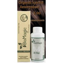 Biomagic 5.00 Açık Kahve Organik Içerikli Amonyaksız Kalıcı Kokusuz Saç Boyası +Oksidan