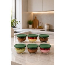 Zuri Design 6’lı Puding Kasesi Seti Yeşil Kapaklı Cam Tatlı ve Muhallebi Kasesi 280 cc
