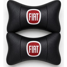 Brtshopping Fiat Nakışlı Boyun Yastığı Seti 2 Adet Siyah Delikli Deri Oto Boyun Desteği Universal Araç Yastığı